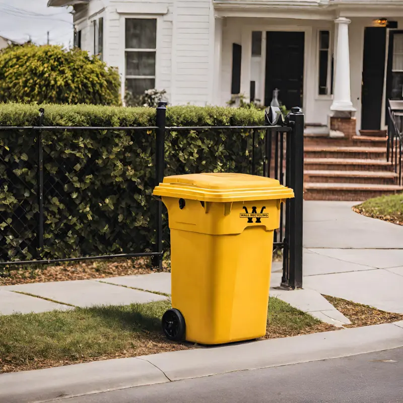 Picture of a trash bin sitting on the curb ready for curbside trash pickup in Wilmington.